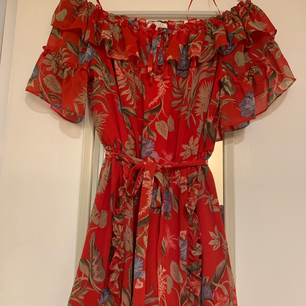 Red over the shoulder romper